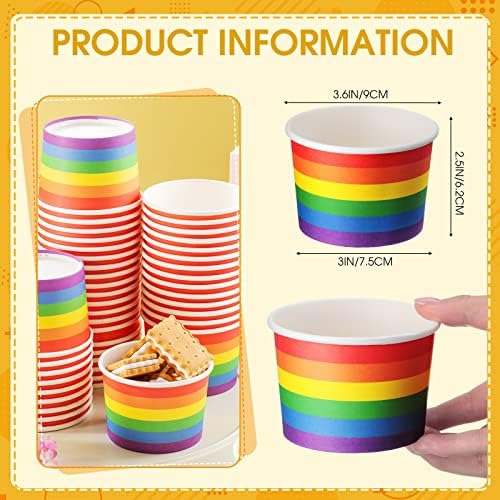 60 komada Rainbow Pride Sladoled šalice Šarene pruge za jednokratnu desertne posude Papirske
