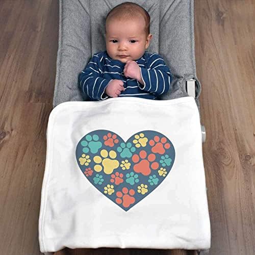 Azeeda 'Paw Print Heart' Pamuk Baby pokrivač / šal