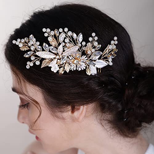 BERYUAN Gold Bridal češalj za kosu za mladu list cvijet kosa komad pjenušava Headpiece za vjenčanje