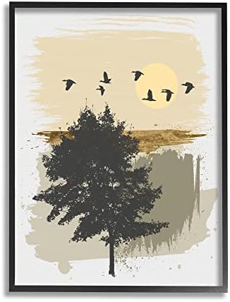Stupell Industries ptice lete iznad drveta brza apstraktna Grunge slika, dizajn Alonzo Saunders
