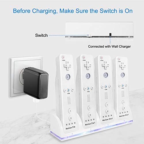 Wii kontroler punjač, ​​MoClever® 4 priključak za punjenje sa 4 punjive kapacitete povećane baterije