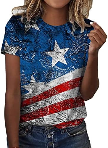 4. srpnja Košulje Žene USA Zastava Ljeto kratkih rukava O-izrez Tuničke vrhove Zvijezde Striped Loose