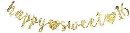 Sretan slatki 16 baner, djevojčice 16. rođendani ukrasi za zabavu Zlatne blistave papirske slova
