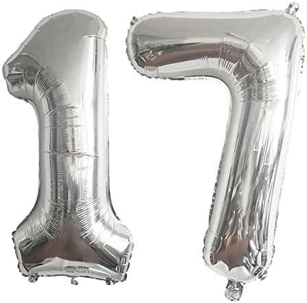ESHILP 40 inčni broj balon balona broj 17 jumbo divovski balon broj 17 balon za 17. rođendan ukras za zabavu Vjenčani gipkoj proslavi, srebro 17 brojevni balon