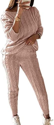 Molisry Ženski kabl pleteni 2 komada odijelo dugih rukava pulover Top dugačke hlače Lounge setovi padajuću