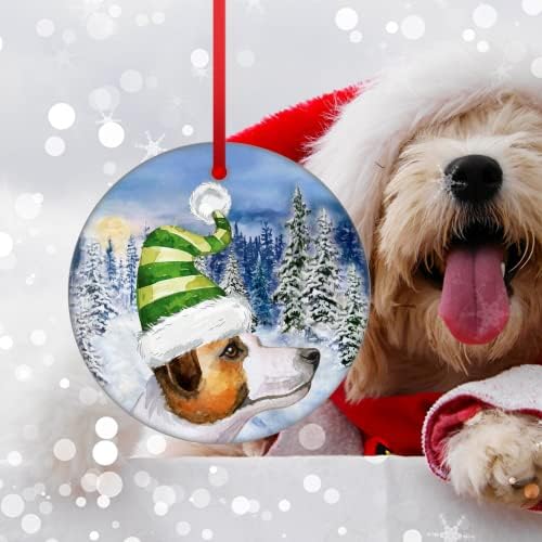 godblessign zelene pruge Santa pas Ornament Jack Russell Terijer Božićni kućni ljubimac viseće štene Keramika