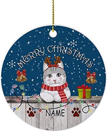 Božićni ukrasi Sretan Božić prilagođeno ime mačke keramički Ornament kućni ured Božić okrugli