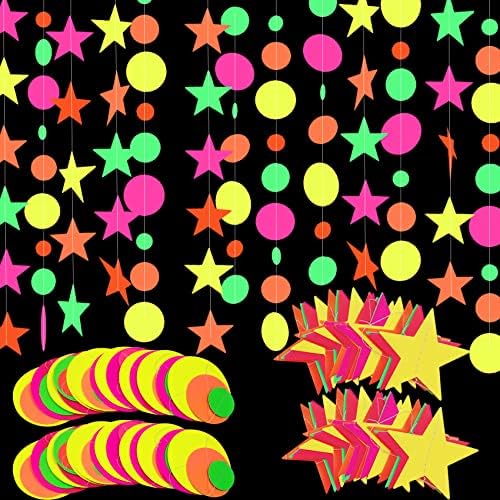 120ft Neonske papirne vijenke kružnih točkica zvijezde viseće ukrase Neon Party isporuke sjaj u tamnim