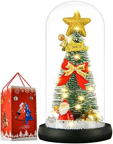 Mini božićno drvce u staklenoj kupoli sa LED žičarima za ukrase ili poklone, Xmas Home Zatvorena soba Umjetna