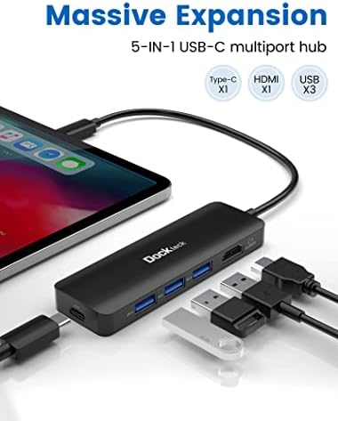 Dockteck USB-C Multiport Adapter 5-u-1 sa 4K HDMI, Isporuka snage 100W, 3 USB 3.0 paket porta za prenos