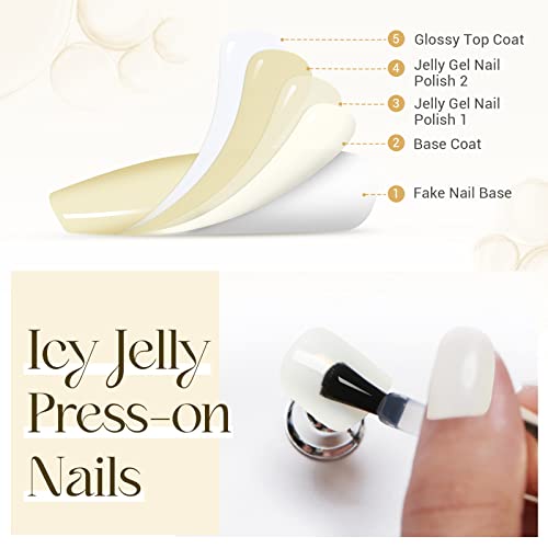 Ručno rađena Gel presa na noktima kratki, mliječno bijeli poluprozirni žele lažni nokti s dizajnom kvadratni