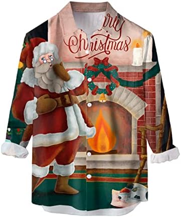 ZDDO sretan božićni muški dugi rukav niz majice, Xmas Santa Claus tiskane košulje za kuglanje