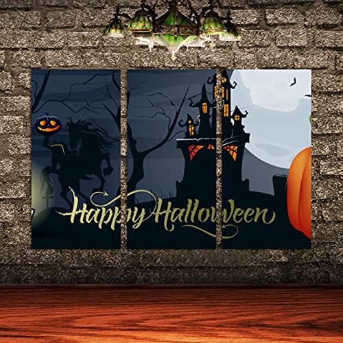3 komada zidna Umjetnost uokvirena Happy Halloween natpis sa bundevom Moon Castle ulje na platnu