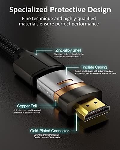 8K HDMI kabl 48Gbps 6,5ft, Tesmax certificirani ultra brzina 8k60Hz 4k120Hz, HDCP 2.2 2.3 Dinamički HDR HDR10