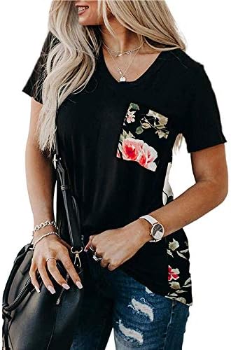 Ženska čvrsta majica sa džepovima meke udobne Casual Tees Top Klasični stil labave majice kratke rukave