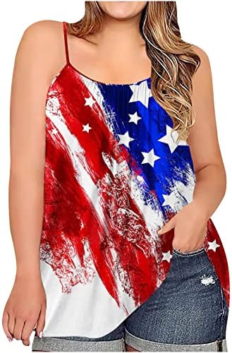 Comigeewa Teen Girls Američka zastava Grafički bluza bez rukava Otvorite pamučnu plus veličine bluza