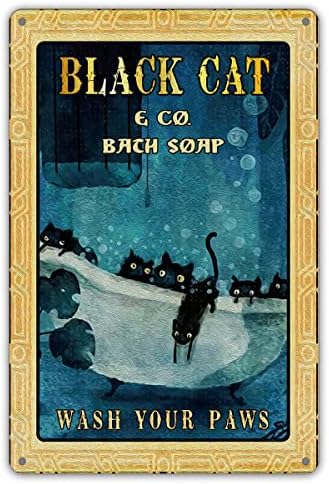 Smiješno kupaonica citat metalni limenki znak Zidno umjetničko dekor Vintage Black Cat & Co. Sapun za