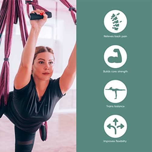 AUM Active Yoga Swit set - zračna joga ljulja sa trakama za proširenje, karabinerima i poziIn Vodič - Aerial Yoga Hammock Inversion Alat - Yoga ljuljaška za unutarnju i vanjsku upotrebu