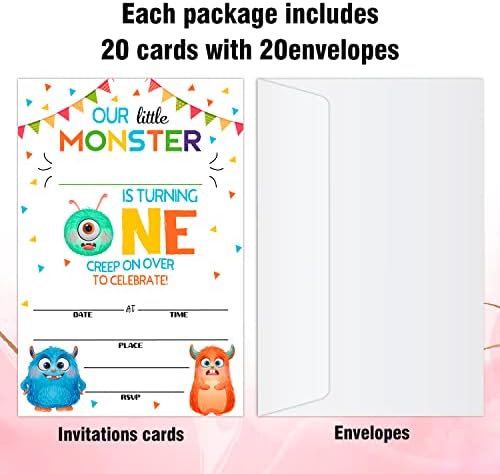 Wuinck Little Monster 1. rođendana pozivnica za rođendan, čudovište tematske pozive za djecu, dječake i