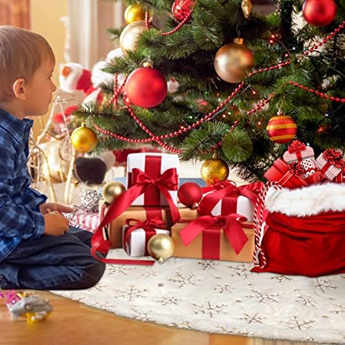 Bijela suknja za božićnu drv, suknje drveća FAUX FUMS, 48 inča luksuzno zlatno suknje za snježne pahulje, za ukrašavanje božićnog stabla i ukrase za domaće zabave