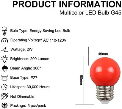 8 Pack E27 G45 2W navojni poklopac u boji LED Sijalice Festoon Party svjetla za unutrašnju vanjsku