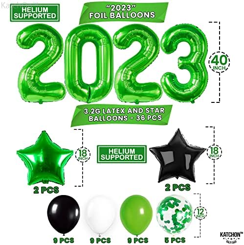 Katchin, zeleni i crni ukrasi diplomiranja 2023-40 inča, pakovanje od 43 | Crni i zeleni čestitke