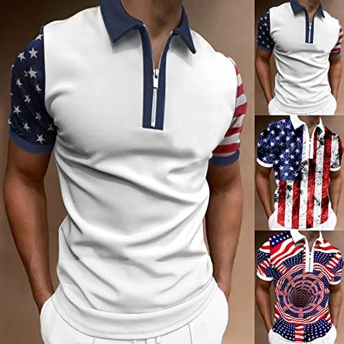 ZDDO muški rajsferšlus Golf Polo majice kratki rukav ljeto Vintage američka zastava vrhovi 1/4 Zip