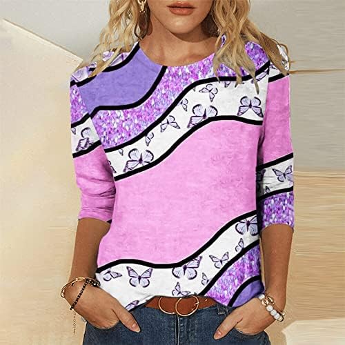 Teen Girls Boat vrat Tee Lounge Bluzes T majice Dugi 3/4 rukavac od mramora Grafički plaid