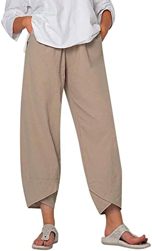 KCJGIKPOK ženske Kapri helanke, široke nogavice elastičnog struka elastičnog platna ošišane pantalone sa džepovima