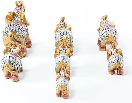 Feng Shui set od 7 ~ Vintage Mali zlatni indijski slon Porodični statue Boalthy Lucky Figurine Početna Dekor