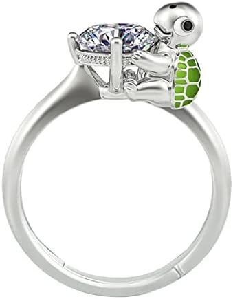 Žene Promise Ring Cartooon Tortoise Rhinestone Angažman prsten za žene Kubični cirkonijski vjenčani prsten nakit