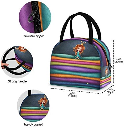 YYZZH Little Princess Girl Rainbow Stripe Quilt Pea Print izolirani Patentni zatvarač torba za ručak Cooler Meal