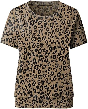 Ženski kratki rukav Crewneck Leopard Print majica Top Labavi meki kratki rukav Bašinski ljetni