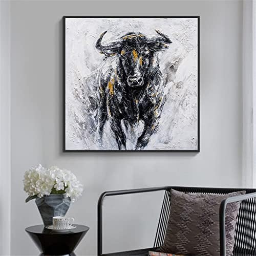 YUANYIRAN ručno oslikani kvadrat moderna uljana slika-teksturirana životinja Crna krava apstraktna umjetnost na