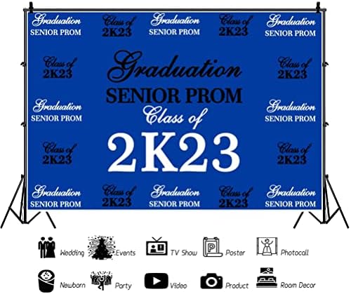 Plava diplomatska pozadina 10x8ft Klasa tkanine 2023. Fotografija pozadina Senior Prom Događaji 2K23 Koremonija
