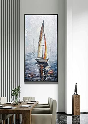 V-inspire Art, 24x48 inča moderni apstraktni ručno oslikani okvir uljane slike jedrilica na moru akrilno
