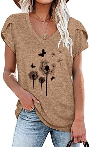 Dame V izrez pamuk grafički bandelion Print Floral Brunch bluza majica za tinejdžerske djevojke Jesen Ljeto J0