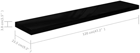 Vidaxl plutajuća zidna polica visoko sjaj crna 47.2 X9.3 X1.5 MDF