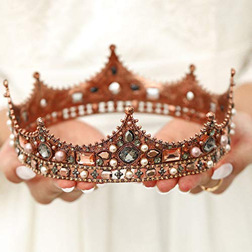 Haloty Rose Gold barokne tijare i krune Crni kristalni biser vjenčana nevjesta kraljica krune dekorativna