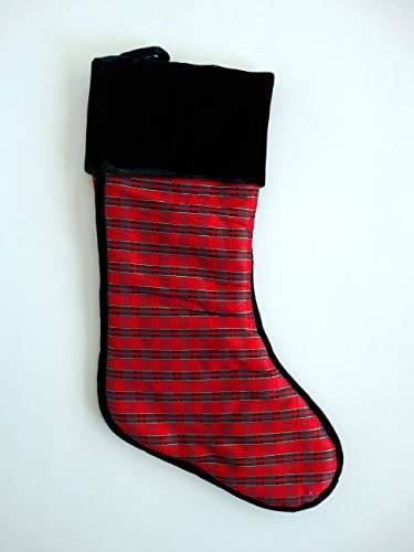 Personalizirani predstavljaju dupion metalne pruge vrpce crvene božićne čarape sa zelenim baršunama