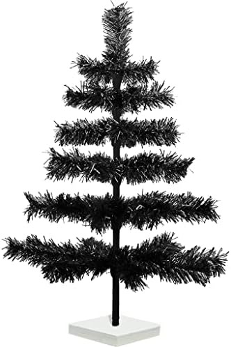 24 crna žila božićna stabla 2FT visoka četkica otporna na plamenu Halloween Decor Dordovi drveni štand