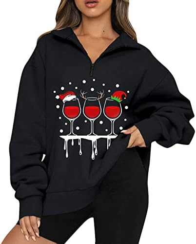 Ženske prevelike vrhove pulover sa zatvaračem, dame dugih rukava s dugim rukavima božićna stilska košulja za
