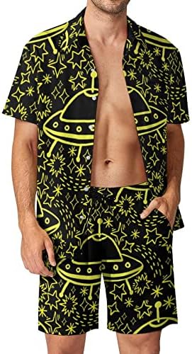 Space NLO muškarci 2 komada Havajski set Dugme-down majice kratkih rukava na plaži hlače labave fit tees trenerke