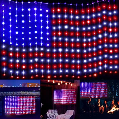 Američka svjetla zastava sa zvijezdama, 260 LED potjecaj za zavjese za zastavu Strit za zavjese, patriotska