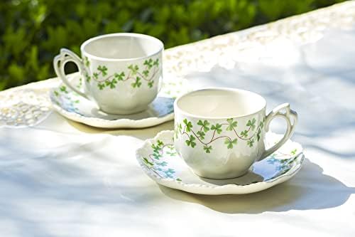 Grace teagera Shamrock fini porculan čaj za čaj i tanjir, bijela / zelena