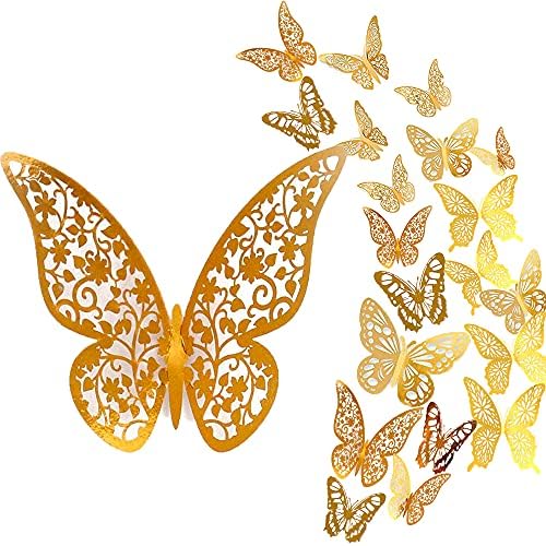 Leptir naljepnice, 60pcs 12 veličina Leptir 5 stil 3D Zlatni leptir zidni dekor, naljepnice