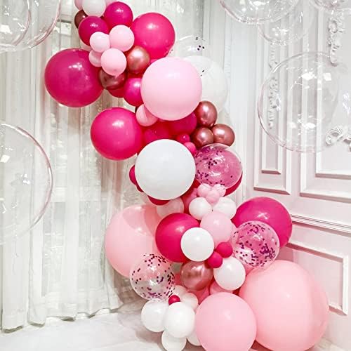 Saneryi Pink Balloon Garland Arch Kit Nijanse Pink Fuschia Confetti Baloni za devojke Rođendanska zabava Dekoracija