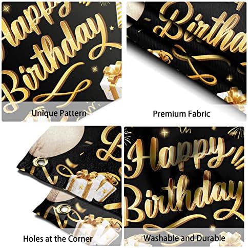 Happy Birthday Backdrop Banner, crna i Zlatna dekoracija za rođendanske zabave za rekvizite za foto kabine