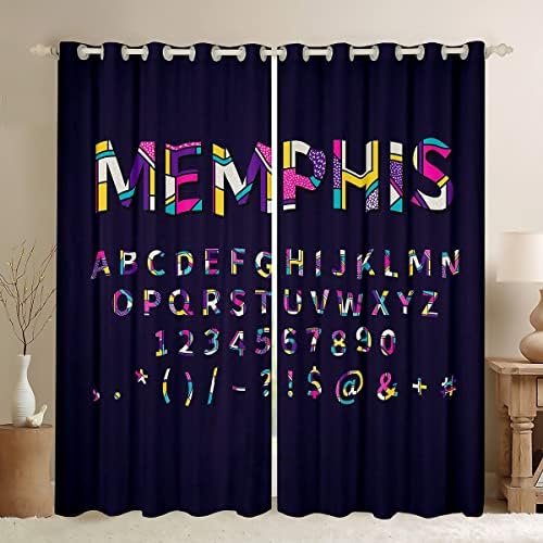 Memphis zavjese za dječje dječake, šarene geometrijske abecede zastori 42x84, gradijent Memphis