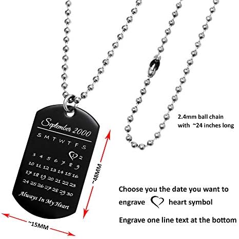 Queenberry lasersko graviranje personalizirani Kalendar datum & amp; tekst oznaka psa od nehrđajućeg čelika Privjesak